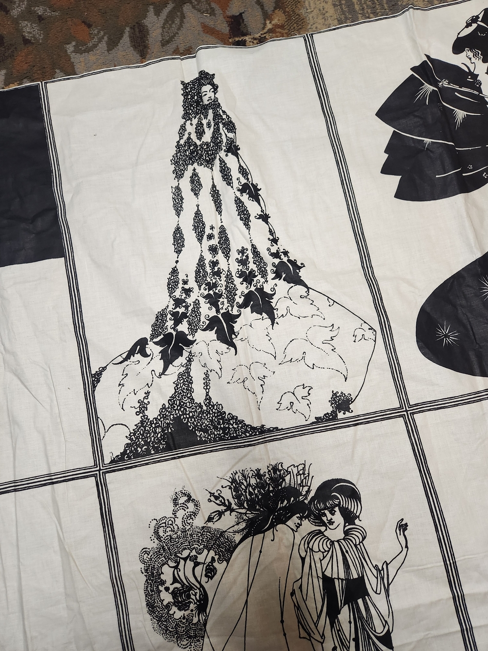 Pristine Vintage-fabric 9 Uncut  Panel Bloomcraft Aubrey Beardsley - Picture 7 of 15